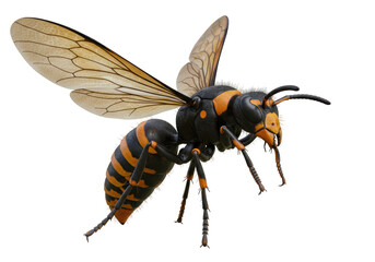 Isolated Detailed Asian Hornet with Striking Black and Yellow Markings