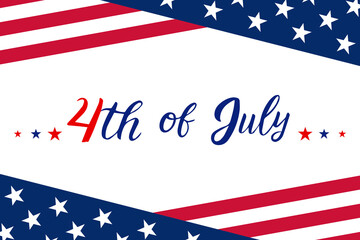 Happy 4th july Independence Day background . Red, blue fireworks for 4th of July . Fourth of July banner . United States of America celebration  border or greeting card. USA patriotic lettering .
