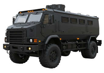 Isolated Armored Black Military Vehicle with Heavy Duty Tires