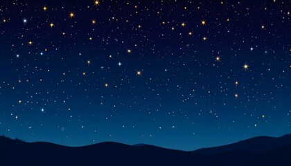 Fototapeta premium Starry Nightscape: Twinkling Stars Above Rolling Hills in Deep Blue Twilight
