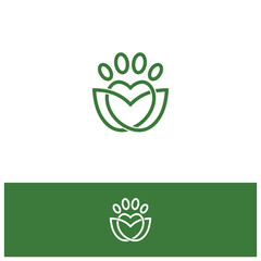 Outline style Paws love with leaf modern logo icon design