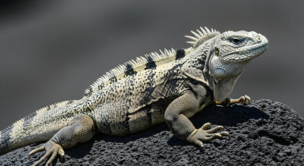 Fototapeta premium Island Iguana Basking On Volcanic Rock In Natural Habitat