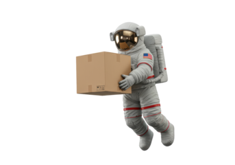 Isolated Astronaut Delivering Package in Zero Gravity