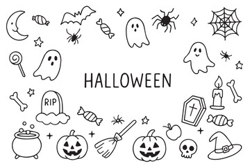 Halloween vector doodle set. Hand drawn Halloween symbols and objects. Vector illustration