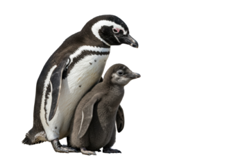 Isolated Magellanic Penguin Parent Nurturing Chick