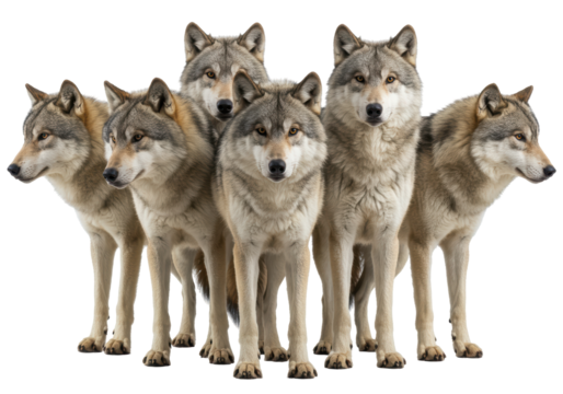 Isolated Pack Grey Wolves Standing Guard
