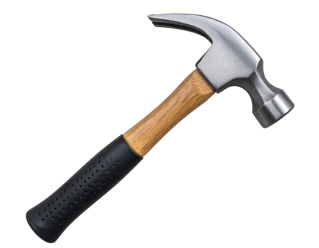 “Classic Wooden Handle Hammer, Front View, Transparent PNG”.