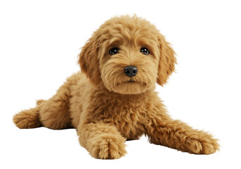 Fototapeta premium Isolated Golden Doodle Puppy Lying Comfortably