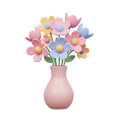 Pastel Flower Bouquet in Pink Vase 3D Render transparent background