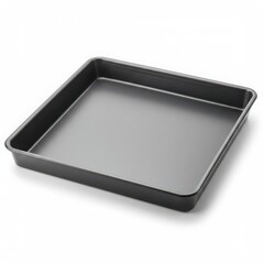 Black square baking tray made of durable metal, featuring a non-stick surface, ideal for baking and cooking various dishes in a kitchen environment with practical design