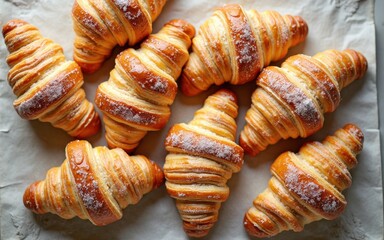 Ready-made baked croissant on baking paper