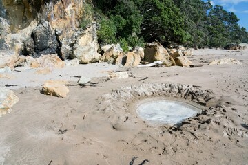 Hot Water Pool Dug in Sand at Hot Water Beach, New Zealand