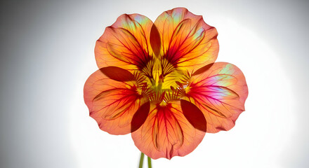 Backlit Nasturtium Flower Exhibiting Translucent Petals and Vibrant Colorful Veins
