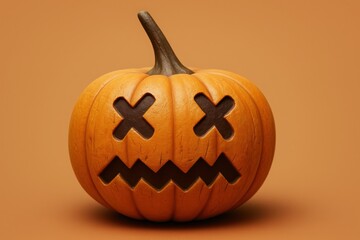 Dead Pumpkin A Halloween Carving with X Eyes and Zigzag Mouth on Orange Background for Spooky Season