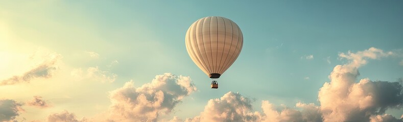 Obraz premium A serene hot air balloon against a pastel sky filled with fluffy clouds
