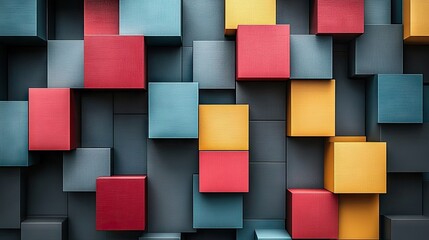 Abstract design of overlapping colorful cubes.