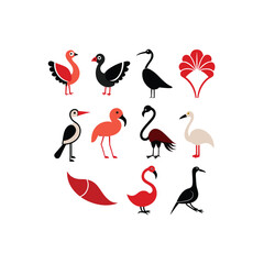 Obraz premium vector illustration of 16 flamingo peacock touc.eps