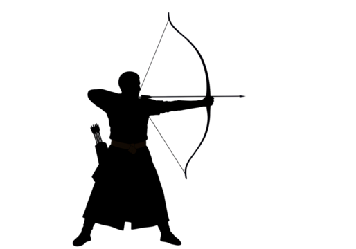 Isolated Silhouette of an Archer Aiming with Bow and Arrow