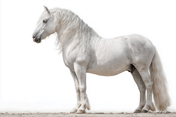 Fototapeta premium a majestic white horse stands elegantly on a pure white background