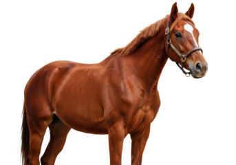 Isolated Elegant Chestnut Horse Standing Calmly