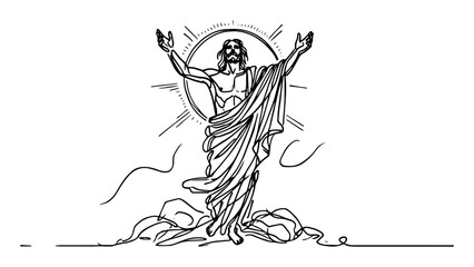jesus rising with rays – monoline sketch religious vector
