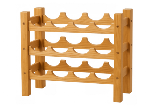 Wooden wine rack storing bottles on transparent background - Powered by Adobe