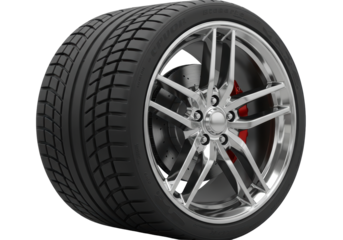 Isolated Pair of High-Performance Car Tires with Rims - Automotive