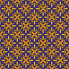 Fototapeta premium Decorative Geometric Flower Floral Seamless Pattern in Orange, Yellow and Purple