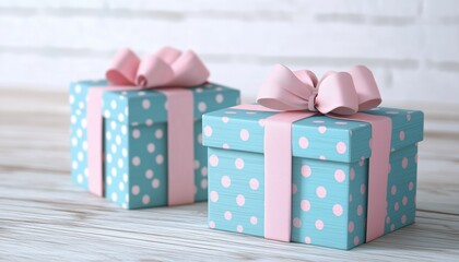 Wooden Gift Boxes Featuring Blue Polka Dots And Pink Ribbons: Charming And Stylish Packaging Option For Any Occasion