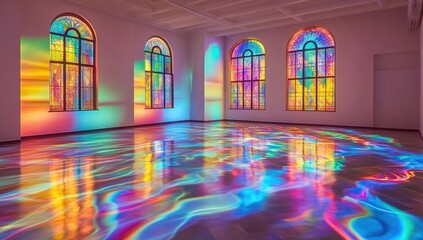 Vibrant Interior with Colorful Stained Glass