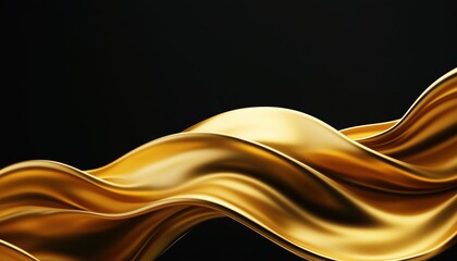 Obraz premium Luxurious Modern Art: Golden Wave On Black Background. Contemporary Elegance And Sophistication In A Stunning Display Of Gold Against A Sleek Black Backdrop. Stylish And Chic.