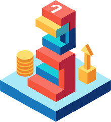 Fototapeta premium Colorful toy building blocks form a 3D house concept with success and construction, ideal for business charts or playful illustration