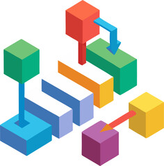 Fototapeta premium Isometric 3D building blocks in various colors illustrate interconnected business and city concepts