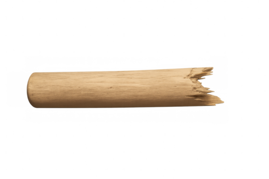 Broken wooden stick isolated on transparent background