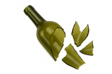 Broken green glass bottle with transparent background