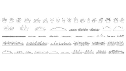Minimal Grass and Bushes Vector Line Art Silhouette Set