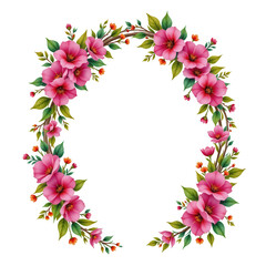 Obraz premium Beautiful Floral Wreath Design with Colorful Pink Flowers and Green Leaves for Background or Decoration