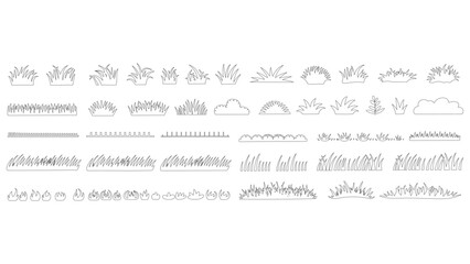 Grass Bush and Plant Silhouette Collection Minimal Line Art Set