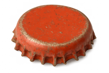 Rusty orange soda bottle cap isolated on transparent background