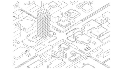 Isometric Skyscraper City Map Urban Architecture Line Art Vector