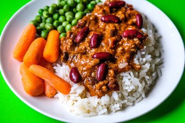 Mexican Style Chilli Con Carne With Carrots And Garden Peas