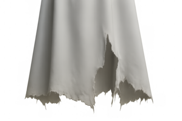 White cloth hanging and tattered with transparent background
