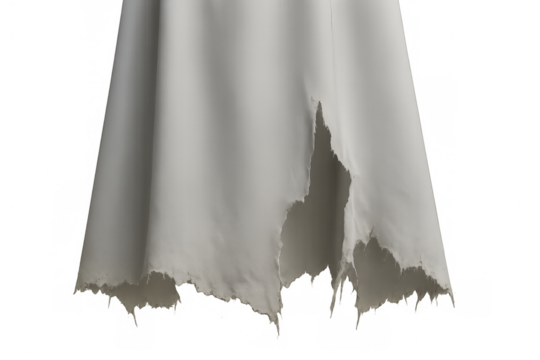White cloth hanging and tattered with transparent background