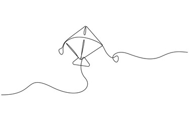 Kite continuous one line art drawing of minimalist logo vector icon illustration, Outline kite vector one line continuous drawing background.