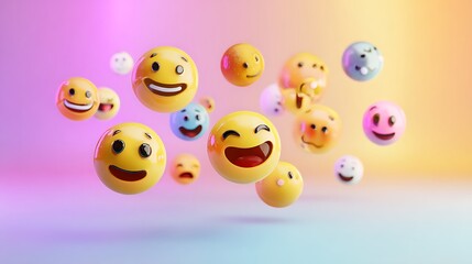 July 17 World Emoji Day celebration with floating 3D emoji icons on vibrant pastel gradient background, digital communication concept .