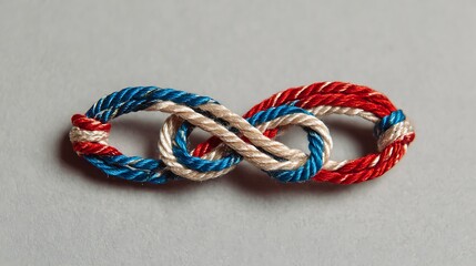 July 30 International Friendship Day with intertwined friendship bracelets on neutral background, symbolic minimalist flat lay design .