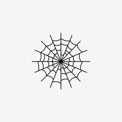 Clean, black outline spider web vector. Circular, symmetrical design in minimalist style. Centered, top-view web on white background. Ideal for icons, prints, and Halloween graphics.