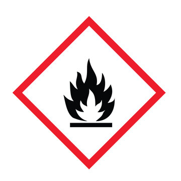 GHS02 Flammable Warning Sign symbol. Globally Harmonized System of Classification and Labelling of Chemicals. Flammable Materials Warning Sign. GHS hazard pictograms vector. 