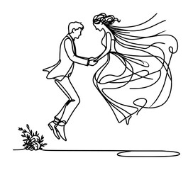 bride and groom dancing line illustration