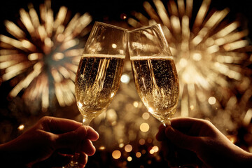 Two Champagne Glasses Toasting With